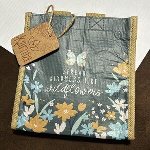 🩶5/$30 Karma Floral & Butterfly Blue & Yellow Small Reusable Gift Tote Bag NEW